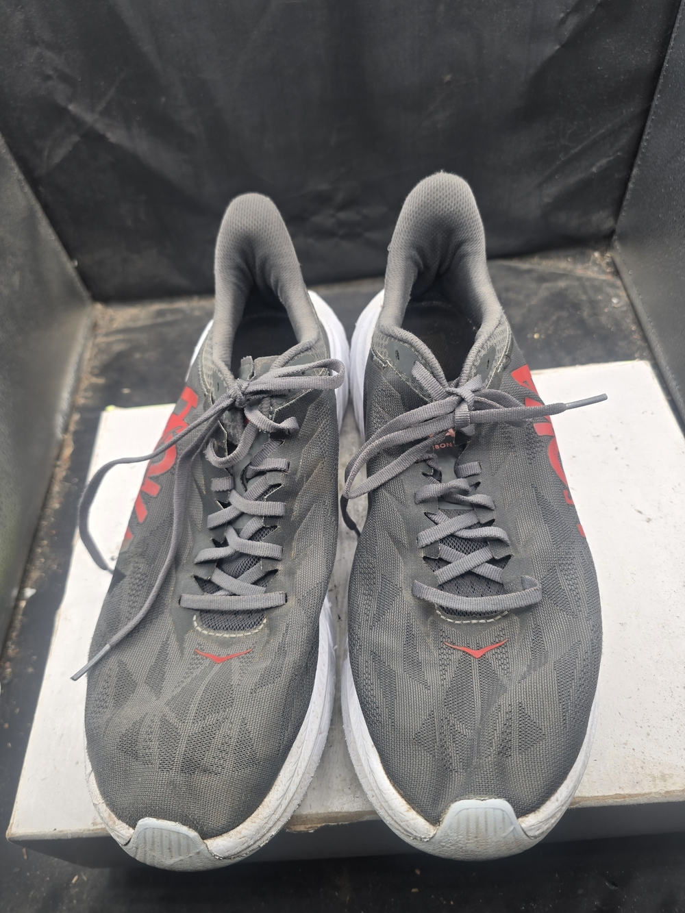 Hoka One One Men's Gray Athletic Shoes with Red Accent